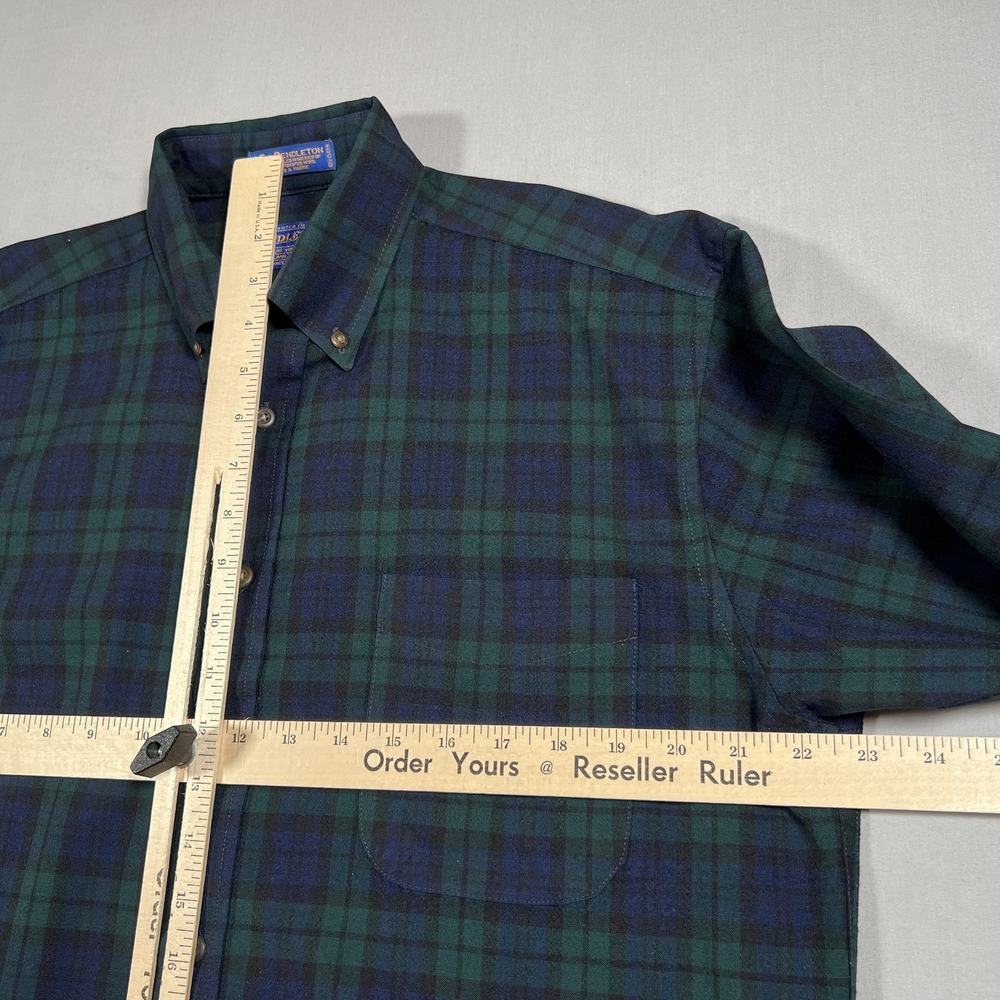 Pendleton Men's M Medium Black Watch Tartan Plaid Button Down Wool Shirt - Picture 5 of 13